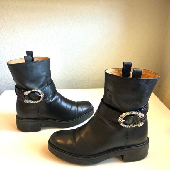 GUCCI Dionysus Tiger Buckle Ankle Boots Black Leather SZ 6 MSRP $980 - Picture 4 of 11